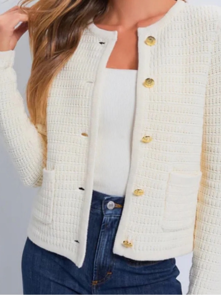 Tuckernuck Hyacinth House Maybourne Cream Textured Knit Cardigan Sweater Small
